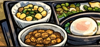 ピースボートの朝食で提供される和朝食が8時まで限定で、起きられずに食べ逃してしまった体験を描いた4コマ漫画のアイキャッチ