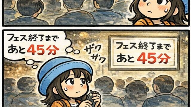 クルーズフェスで「本日限り・今決めた人だけ」の煽りに揺れるAppyの漫画（終了まであと45分・ザワザワする会場・今日だけって本当？時間が魔法を作る）
