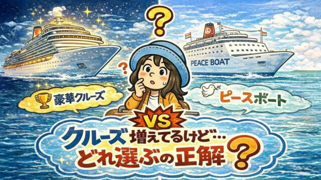 クルーズ増えてる？豪華クルーズとピースボートで迷うイメージ