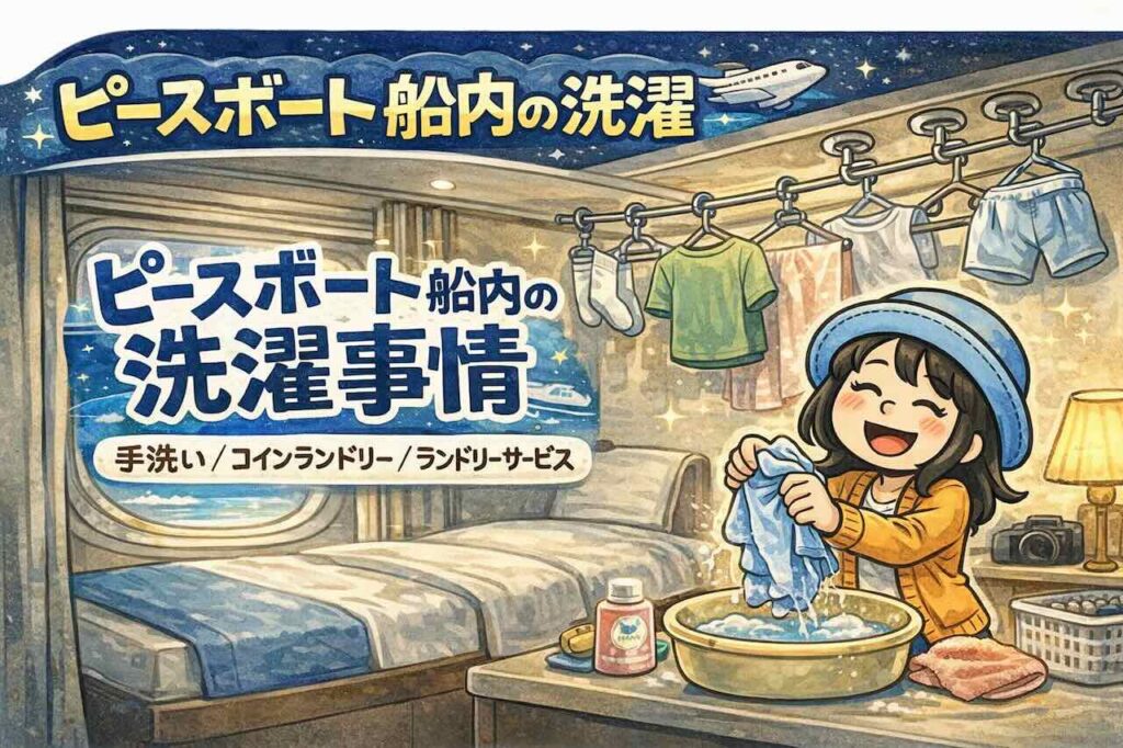 ピースボート船内の洗濯事情｜手洗い・コインランドリー・ランドリーサービスのイメージイラスト