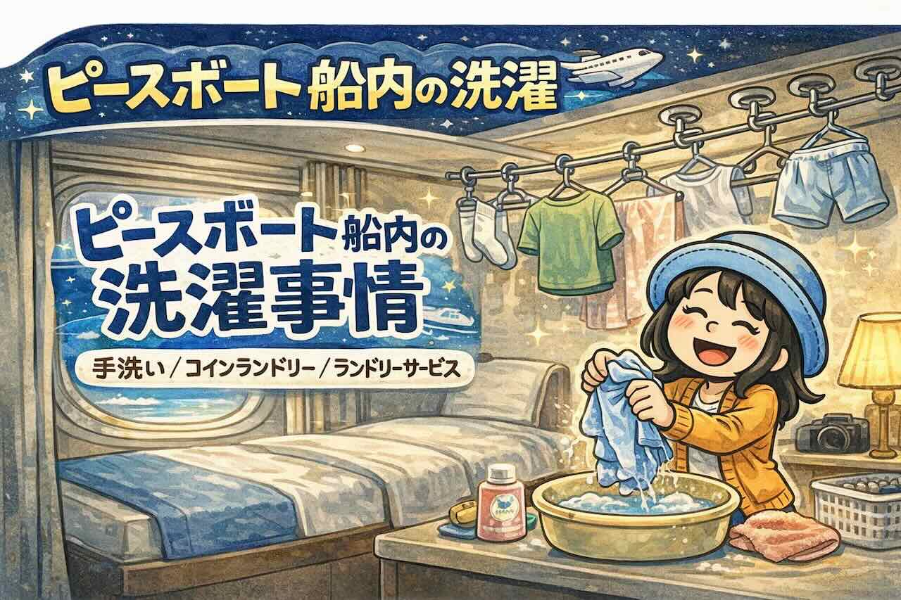 ピースボート船内の洗濯事情｜手洗い・コインランドリー・ランドリーサービスのイメージイラスト