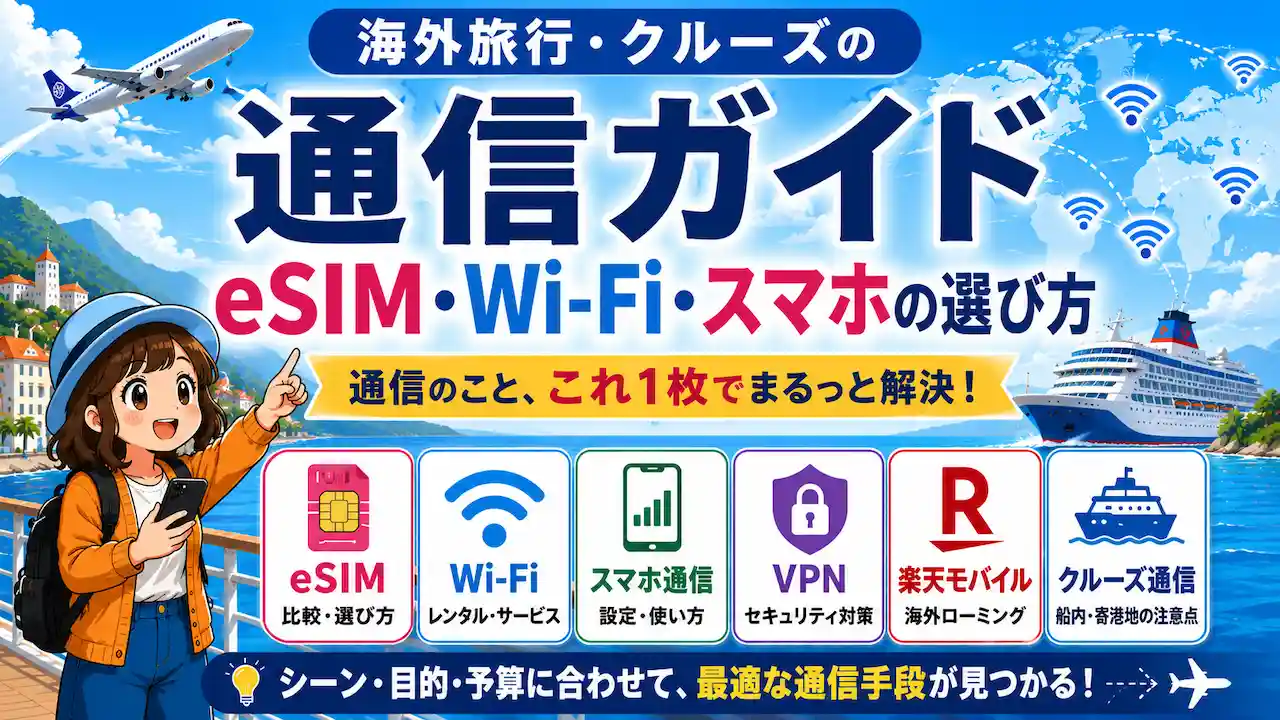 海外旅行やクルーズで使うeSIM・WiFi・スマホ通信を案内するAppyのイラスト