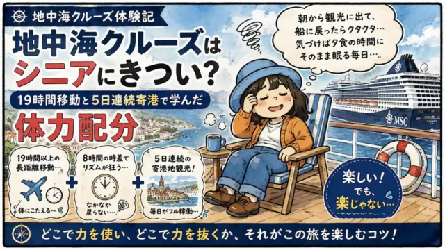MSCスプレンディダ地中海クルーズで体力配分の大切さを実感したAppyのイラスト