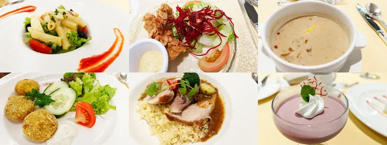 ピースボート船内レストランの洋食ディナー料理