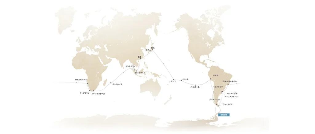 ピースボート134回航路の地図