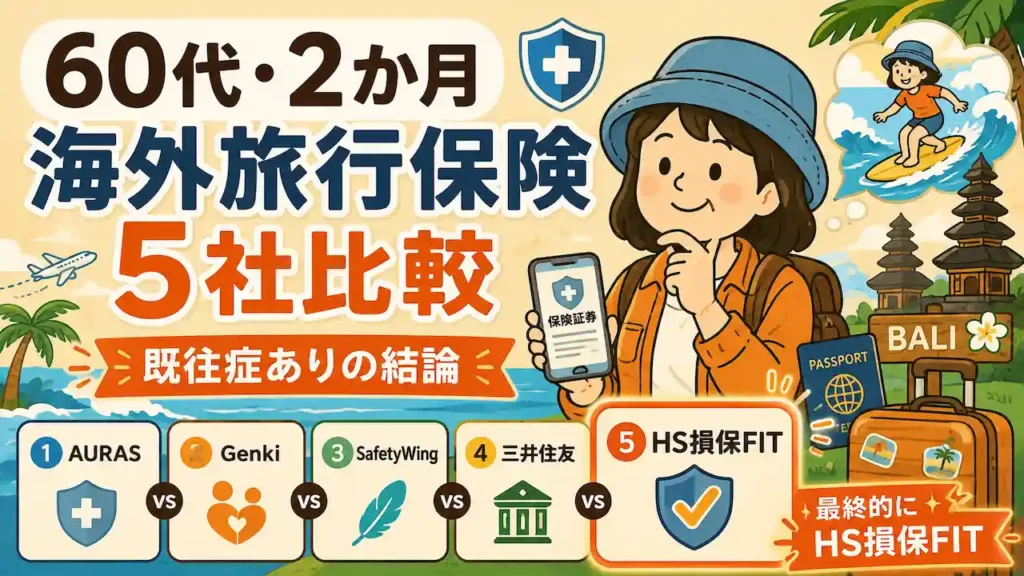 60代・2か月の海外旅行保険5社比較|既往症ありでHS損保FITを選んだイラスト