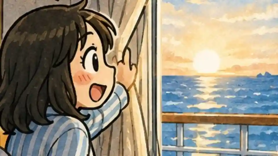 クルーズ客室の窓から海を眺めるAppyの漫画アイキャッチ