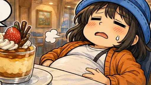 デザートを前にお腹いっぱいでぐったりしながら『食べすぎた…』と後悔するAppyのアイキャッチ画像。