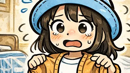 ランドリーから戻った服が縮んでいることに気づき、青ざめるAppyの漫画アイキャッチ。