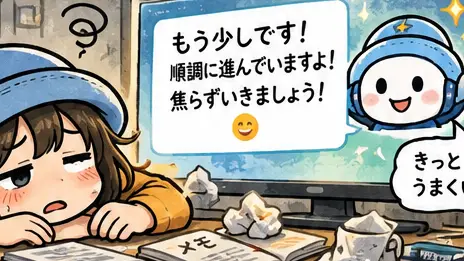 サーバー引越しが終わらず疲れ切ったAppyと、『もう少しです！』と励ますAIのちゃっぴーを描いた漫画アイキャッチ。