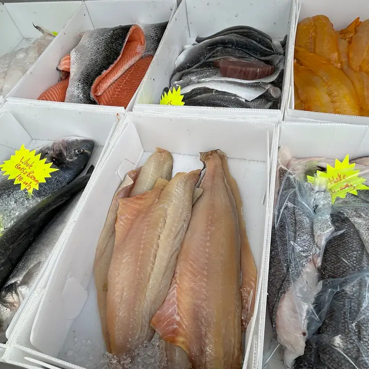 市場に並ぶ魚の切り身